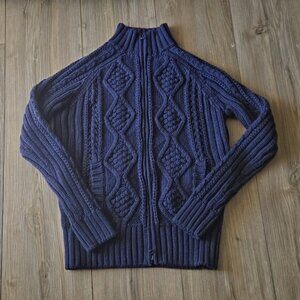 Vince 100% Wool Navy Cable Knit Zip Up